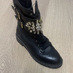 Kurt Geiger Black Crystal Embellished Combat Boots